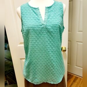 Market and Spruce mixed media, sleeveless V-neck blouse. Aqua, size M